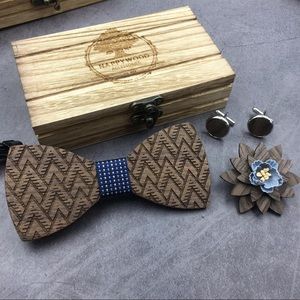 Wooden Men’s Bow tie sets with Cufflinks